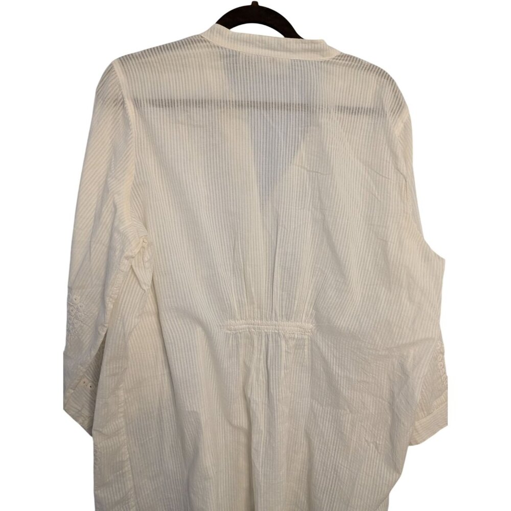 Soft Surroundings 1X White Pintuck Button Down Blouse Embroidered 3/4 Sleeves - Picture 6 of 13
